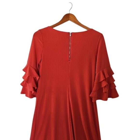Gabby Style Orange Coral Midi‎ Shift Dress Bell Ruffle 3/4 Sleeve size 6 - Picture 16 of 16